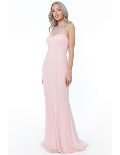 BLUSH HIGH NECK EMBELLISHED MAXI DRESS