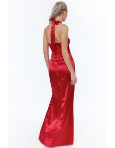 SATIN KNOT FRONT HALTER NECK MAXI DRESS 2