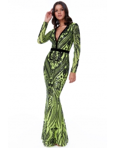 ROBE MAXI BRODÉE À SEQUINS EN COTON VERT