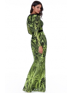 ROBE MAXI BRODÉE À SEQUINS EN COTON VERT 2