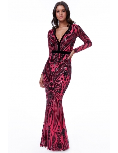 LIME DEEP V NECK SEQUIN EMBROIDERED MAXI DRESS