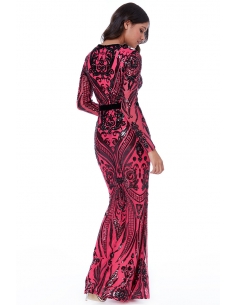 LIME DEEP V NECK SEQUIN EMBROIDERED MAXI DRESS 2