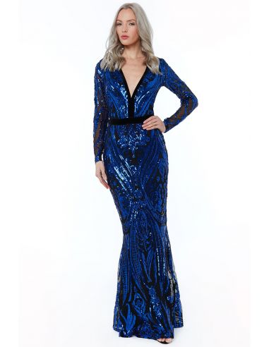royal blue sequin v neck maxi dress