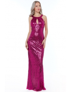 CERISE CHAMPAGNE HALTER MAXI FISHTAIL SEQUIN DRESS
