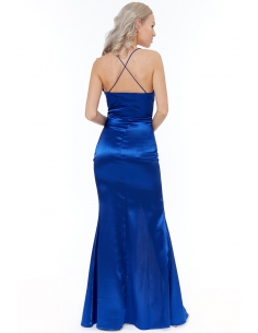 ROYAL BLUE SATIN RUFFLE FRONT MAXI DRESS 2