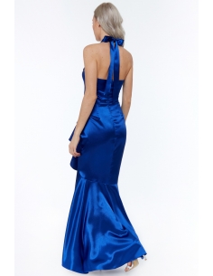 ROYAL BLUE SATIN HALTERNECK WITH FRILL MAXI DRESS 2