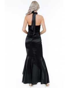 ROYAL BLUE SATIN HALTERNECK WITH FRILL MAXI DRESS 2