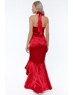 HALTERNECK SATIN ROUGE AVEC ROBE MAXI À VOLANTS 2