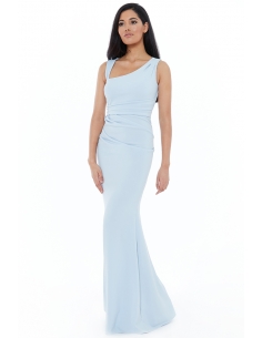 POWDER BLUE ASYMMETRIC PLEATED MAXI DRESS
