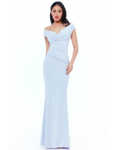 MAXI ROBE PLISSÉE BARDOT BLEU POUDRE