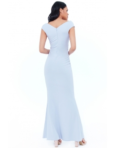 POWDER BLUE BARDOT PLEATED MAXI DRESS 2