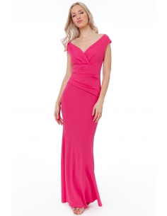 CERISE BARDOT PLEATED MAXI DRESS