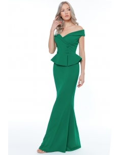 VIVID EMERALD BARDOT CROSSOVER MAXI DRESS