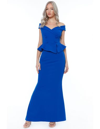 VIVID BLUE BARDOT CROSSOVER MAXI DRESS