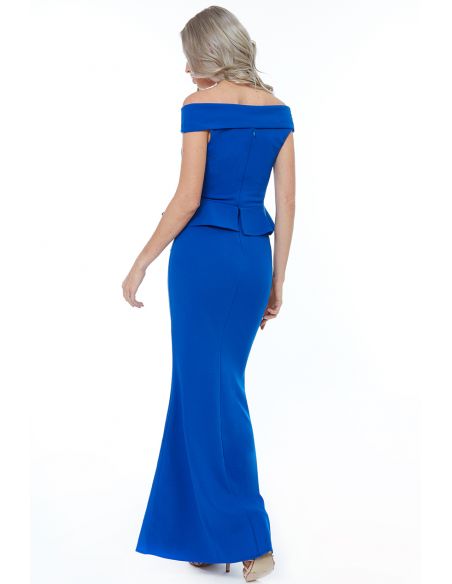 VIVID BLUE BARDOT CROSSOVER MAXI DRESS