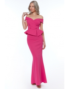 CERISE BARDOT CROSSOVER MAXI DRESS