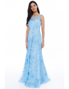 POWDER BLUE MESH EMBROIDERED MAXI DRESS
