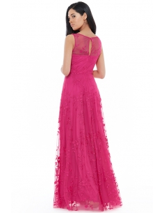 CERISE MESH EMBROIDERED MAXI DRESS 2