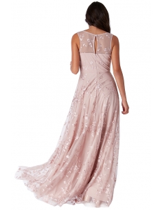 CERISE MESH EMBROIDERED MAXI DRESS 2