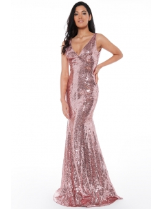ROSE SEQUINNED LOW V NECK DRESS