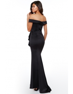 BLACK SATIN BARDOT BOW MAXI DRESS 2