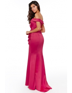 CERISE SATIN BARDOT BOW MAXI DRESS 2