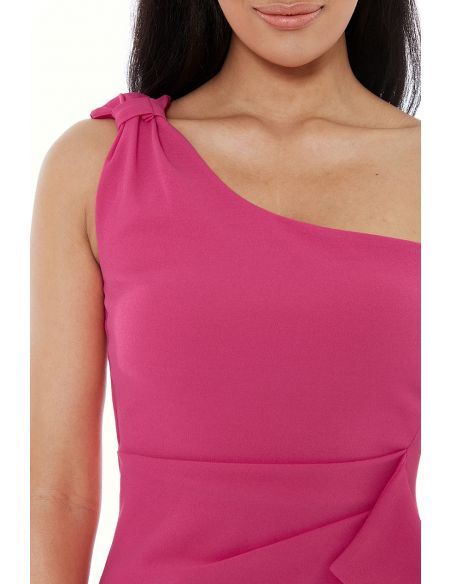 CERISE ONE SHOULDER MAXI WITH FRILL PLEAT