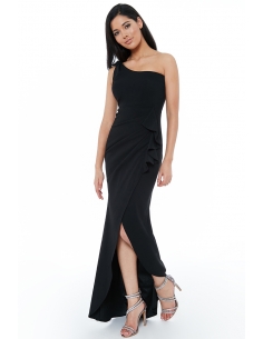 BLACK ONE SHOULDER MAXI WITH FRILL PLEAT