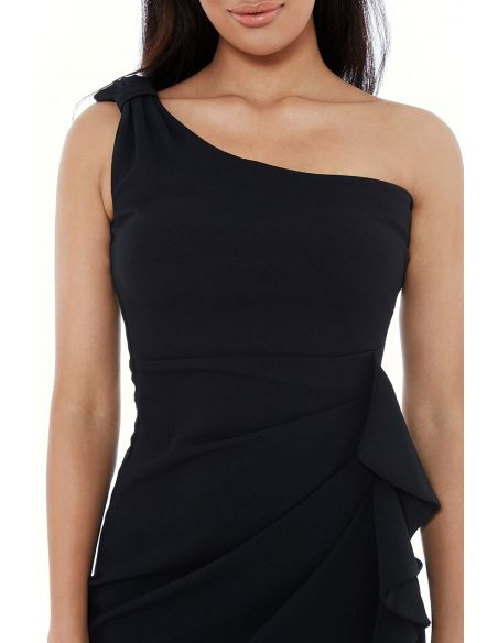 BLACK ONE SHOULDER MAXI WITH FRILL PLEAT