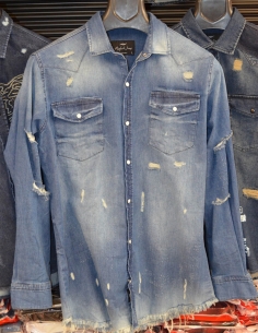 Shirt jeans for men distressed and logo  Model 4