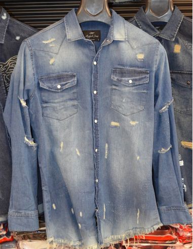 Shirt jeans for men distressed and logo  Model 4