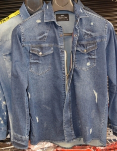 Shirt jeans for men distressed and logo  Model 7