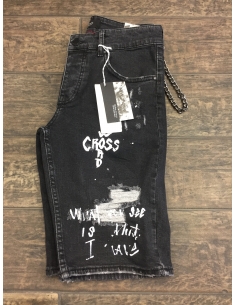 Denim homme noir short imprimé 2